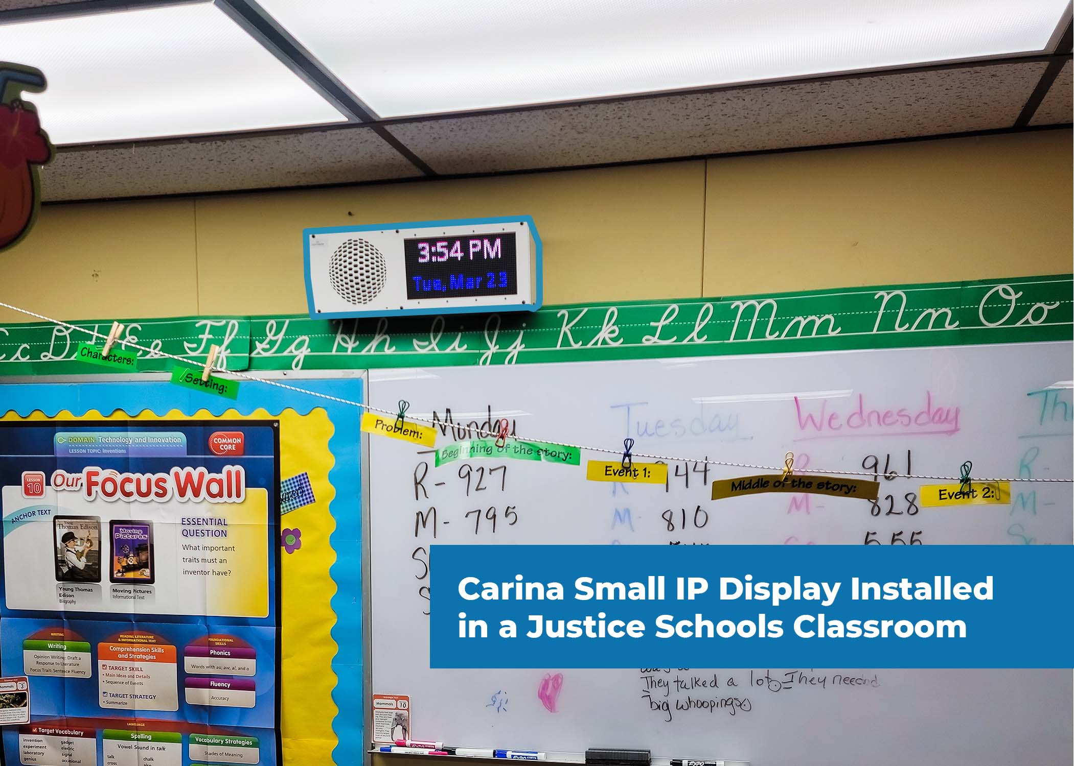 carina small ip display installed in a justice schools classroom